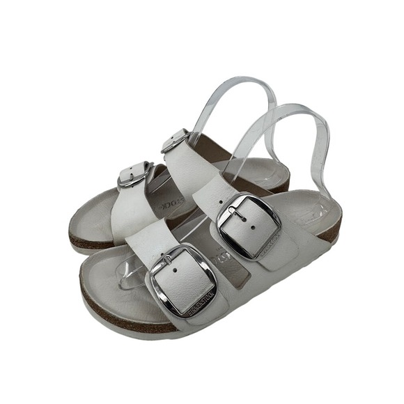 Birkenstock Arizona Big Buckle White Leather Sandals Silver Hardware Womens 37 - Picture 5 of 10